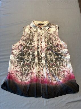 FYLO Sleeveless Button-Down Top in Black, White & Pink